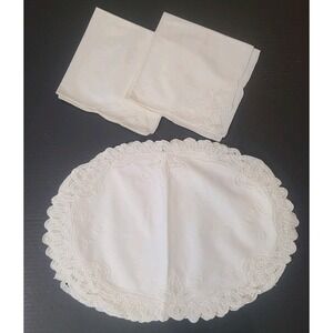 Vintage Battenburg Lace 4 Oval Placemats 2 Napkins White Cotton 18x13 Never Used